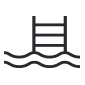 A black and white icon of a ladder in the water.
